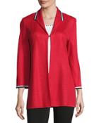 Stretch Textured Long Jacket, Red