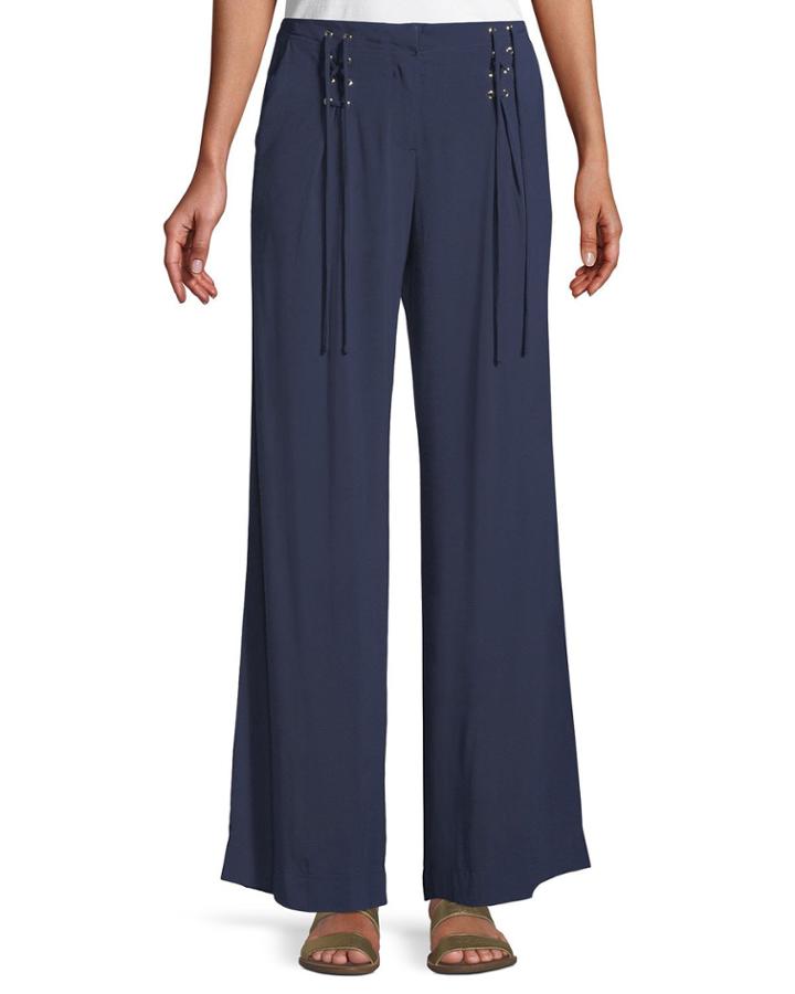 Wide-leg Lace-up Twill Pants