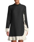 Mock-neck Contrast-trim Ruffle Dress