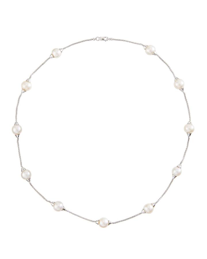 14k White Gold Tin-cup Pearl Necklace