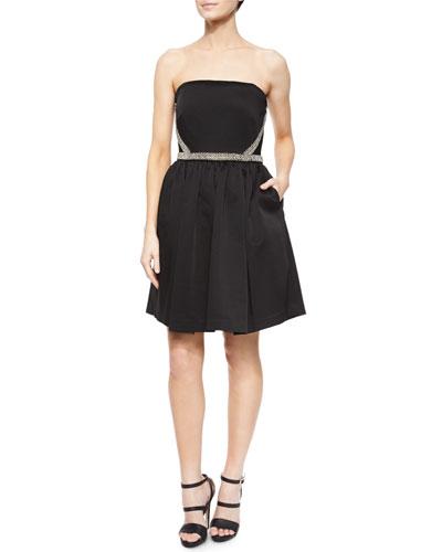 Strapless Beaded Party Dress, Jet