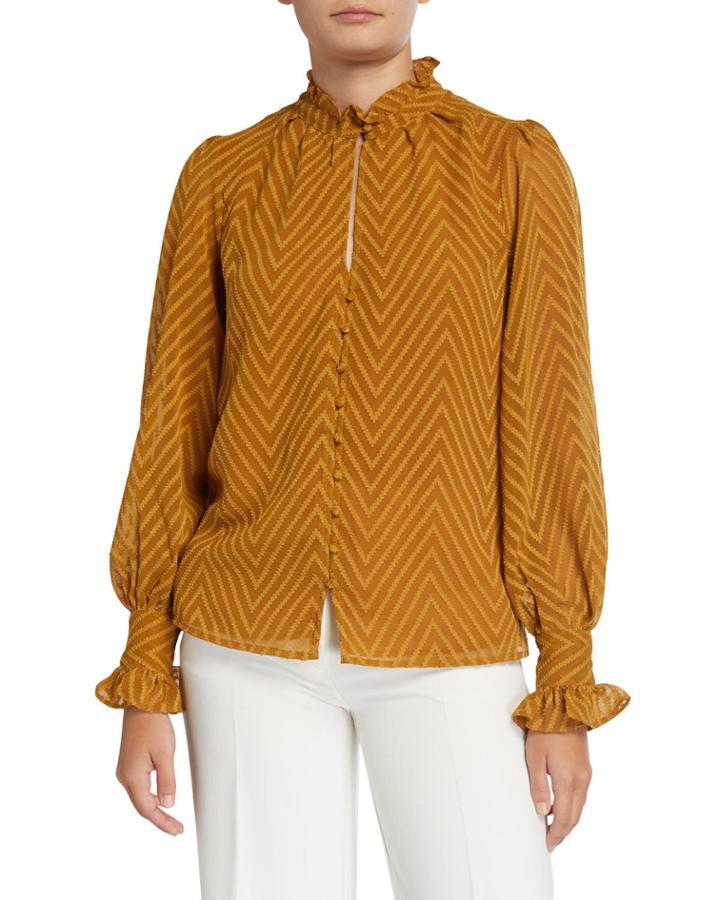 Justice Ruffle-neck Chevron Print Top