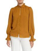 Justice Ruffle-neck Chevron Print Top