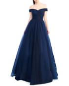Off-the-shoulder Short-sleeve Tulle A-line Gown