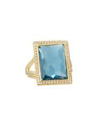 18k Gold Gelato Medium Blue Topaz Baguette Ring With Diamonds