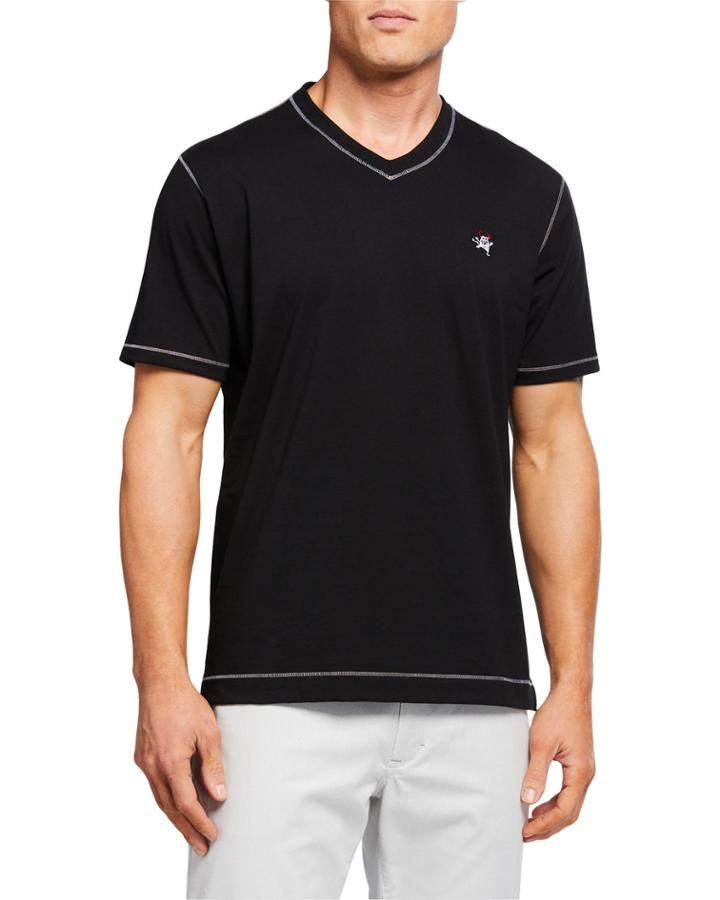 Men's V-neck Embroidered Devil T-shirt