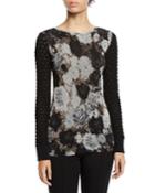 Floral-lace Textured-sleeve Top