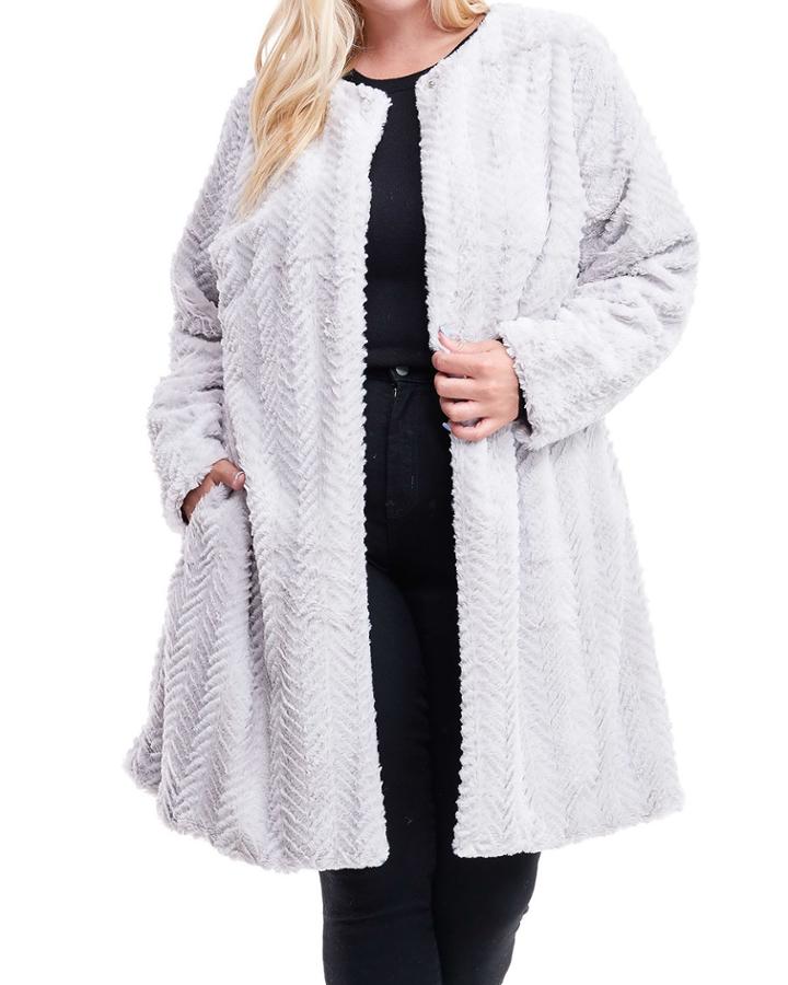 Plus Size Chevron Faux-fur Coat