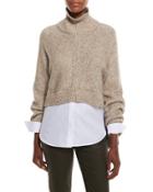 Cropped Open-back Kimono Sweater, Taupe