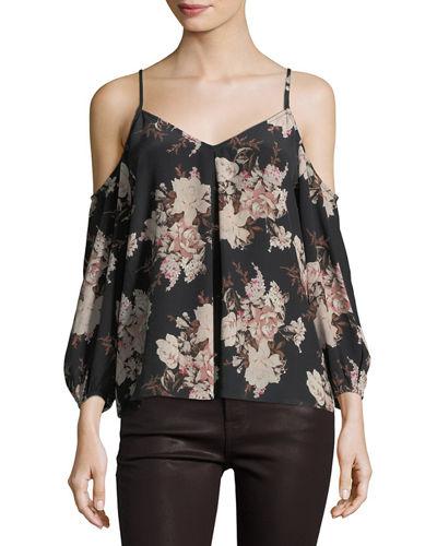 Eclipse Floral-print Cold-shoulder Flowy Blouse