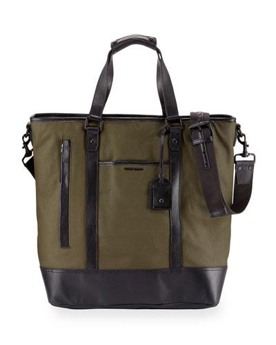 Leather-trim Canvas Tote Bag, Olive