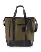 Leather-trim Canvas Tote Bag, Olive