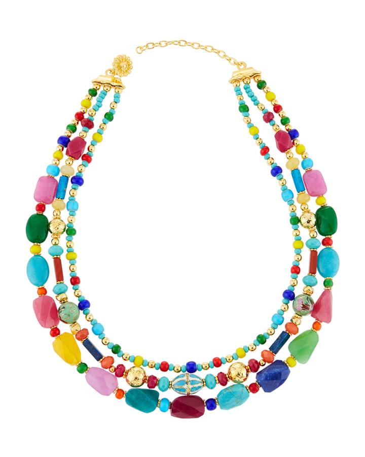 Triple-strand Bright Cloisonne Necklace