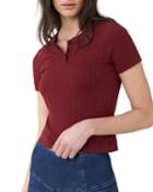 Cropped Short-sleeve Slim Knit Henley Top