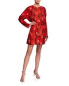 Mika Pleated Floral Long-sleeve Dress