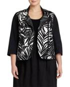 Arbor Leaf-print 3/4-sleeve Jacket, Black/white