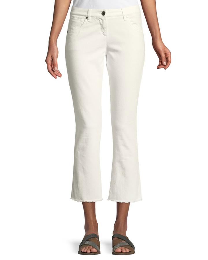 Cropped Frayed Denim Jeans, White