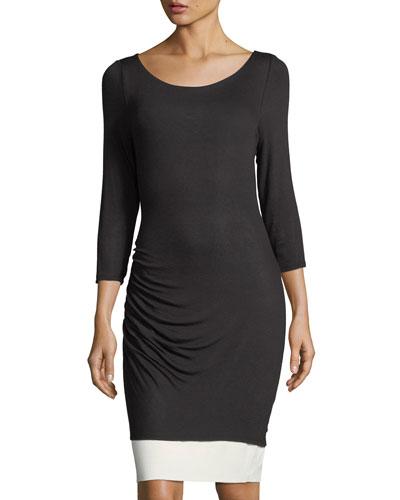 Shirred Jersey Contrast-hem Dress