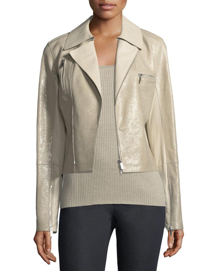 Bevin Checker Glass Leather Biker Jacket