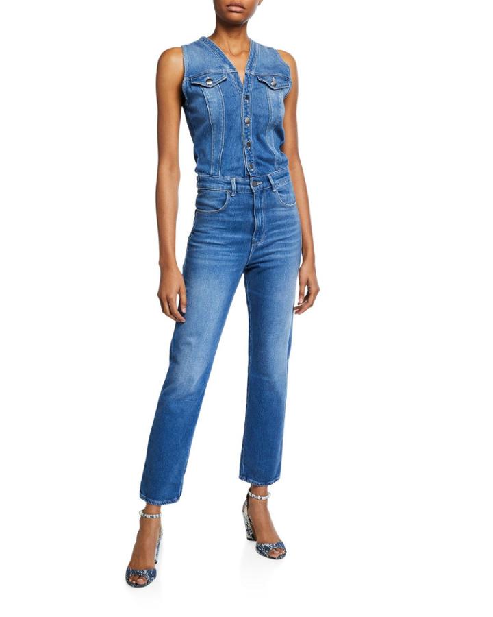 Le Slender Sleeveless Straight-leg Denim Jumpsuit