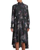Floral-print Smocked-trim High-low Dress