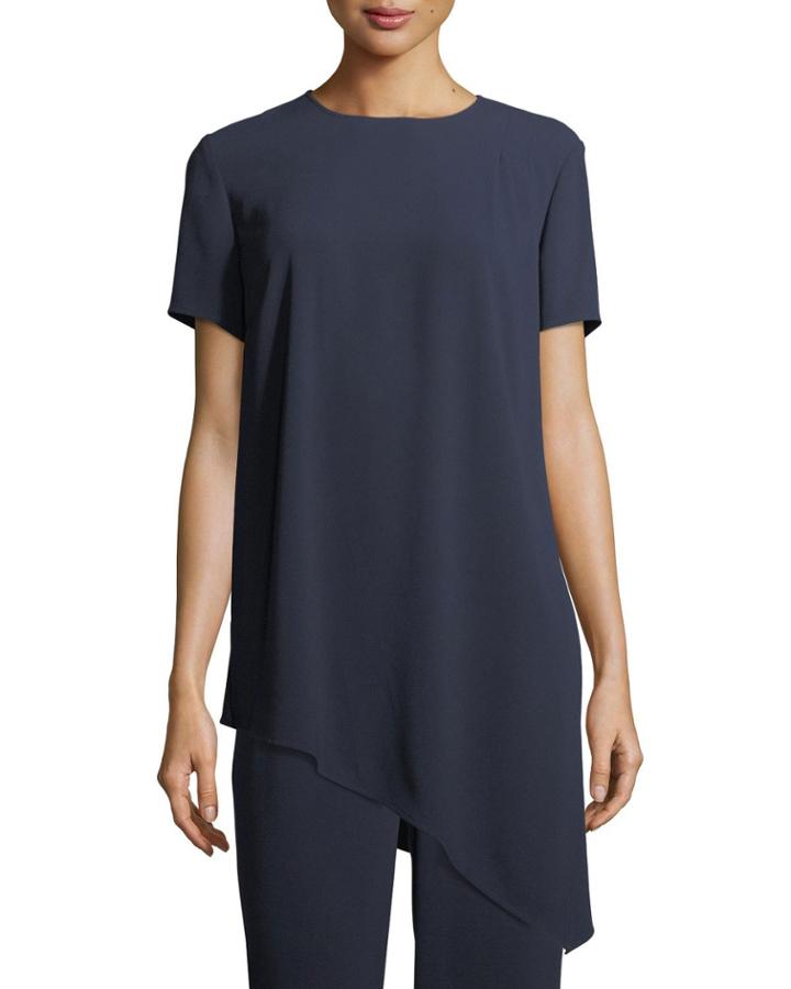 Short-sleeve Crepe Asymmetric Top