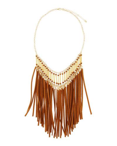 Suede Fringe Statement Necklace