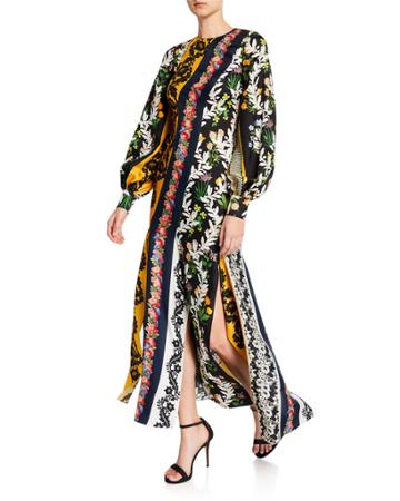 Long-sleeve Vintage Patchwork Twill Dress
