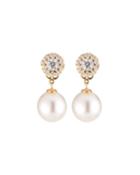 18k Yellow Gold Diamond-post South Sea Pearl Earrings, White