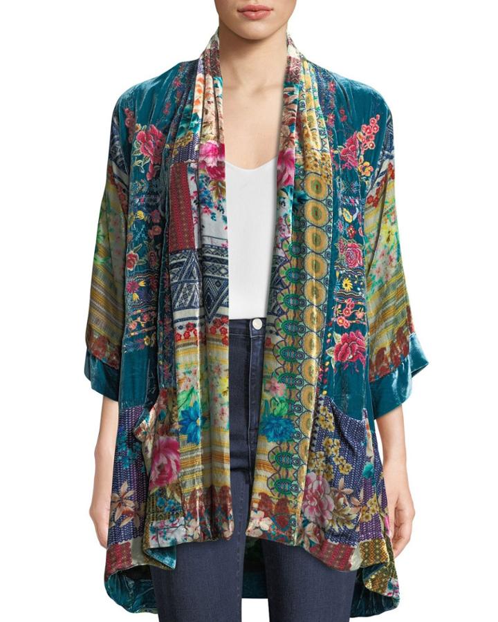 Biza Printed Velvet Kimono Jacket