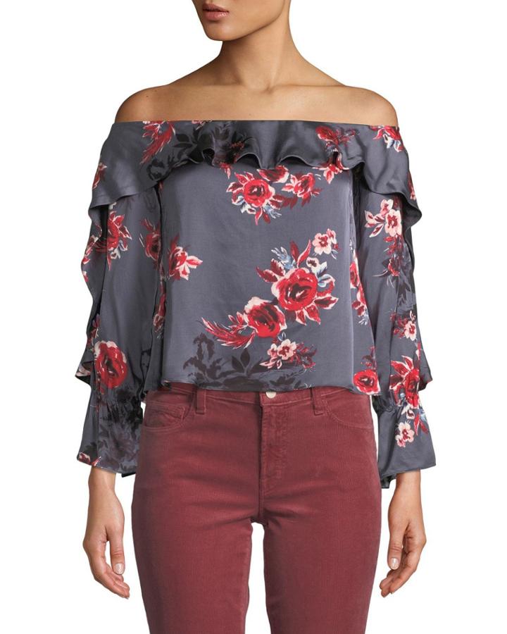 Addie Off-the-shoulder Floral Cropped Blouse