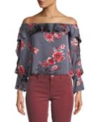 Addie Off-the-shoulder Floral Cropped Blouse
