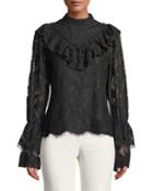 Lace Mock-neck Bell-sleeve Blouse