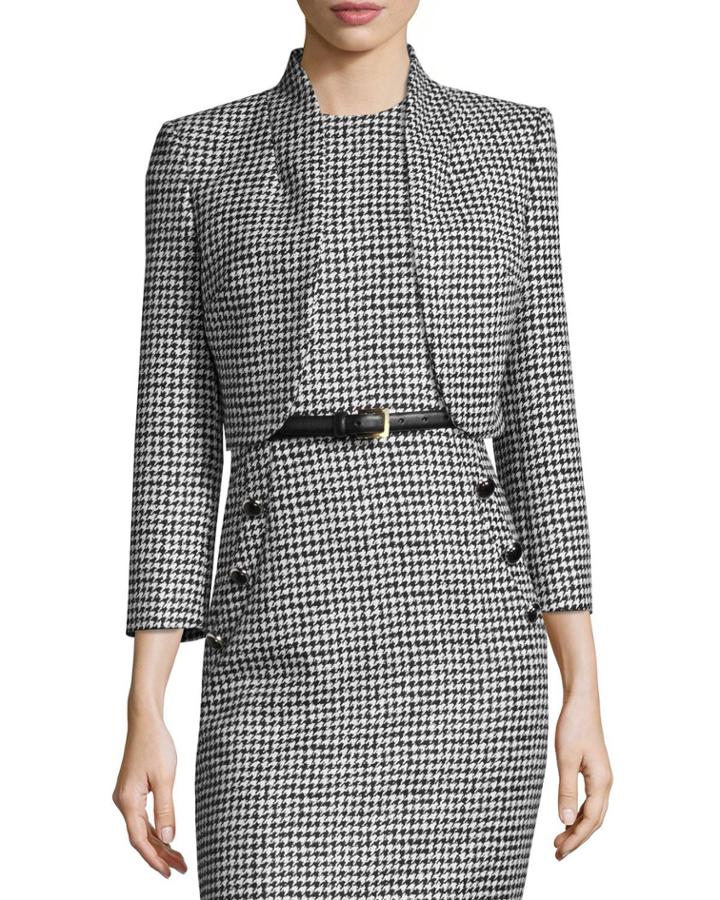 Wool Jacquard Houndstooth Bolero Jacket, Black/white