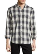 Albion Check-plaid Long-sleeve Sport Shirt, Gray/white