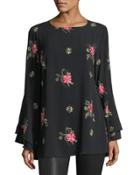 Floral-embroidered Long-sleeve Blouse