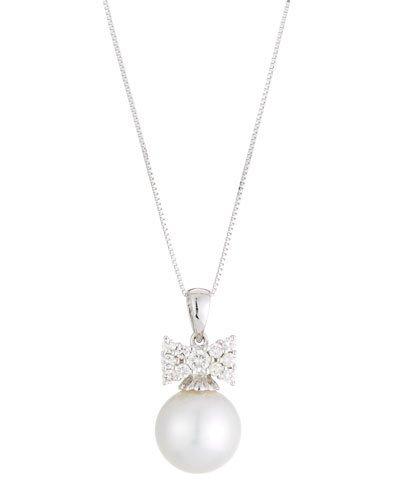 14k South Sea Pearl & Diamond Bow Pendant Necklace