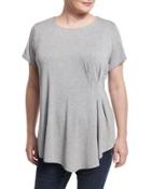 Pleated Top With Gathered Side, Light Gray,