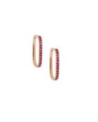 18k Rose Gold & Pink Sapphire Square Hoop Earrings,