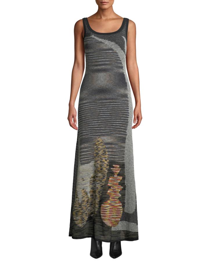 Scoop-neck Sleeveless Animal-intarsia Semisheer Mohair-alpaca