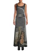 Scoop-neck Sleeveless Animal-intarsia Semisheer Mohair-alpaca
