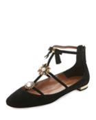 Pandora Suede Ornament Flat, Black
