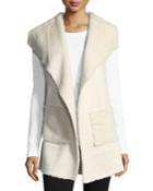 Faux-shearling Long Vest, Ivory