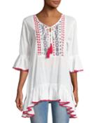 3/4-sleeve Hacienda Duchess Embroidered Tunic