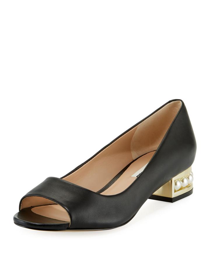 Tracy Low Peep-toe Pump With Pearly Heel Detail