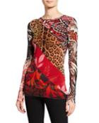 Patchwork Mixed-print Crewneck Long-sleeve Top