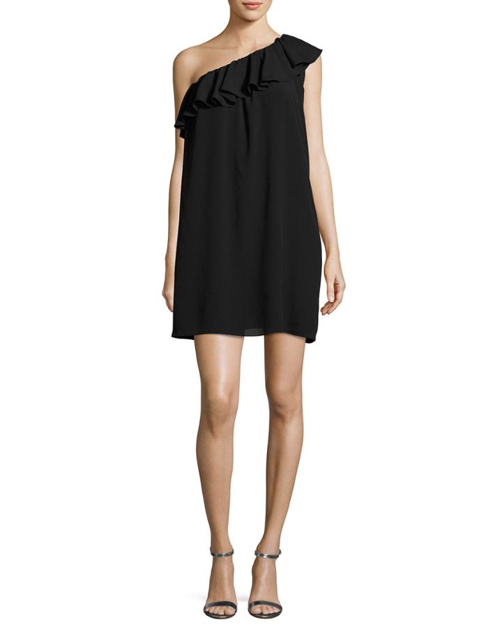 One-shoulder Ruffle Dress, Black