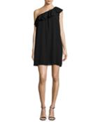 One-shoulder Ruffle Dress, Black