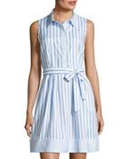 Striped Sleeveless Linen Dress, Blue/white