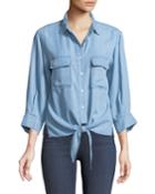 Oversized Chambray Tie-front Blouse